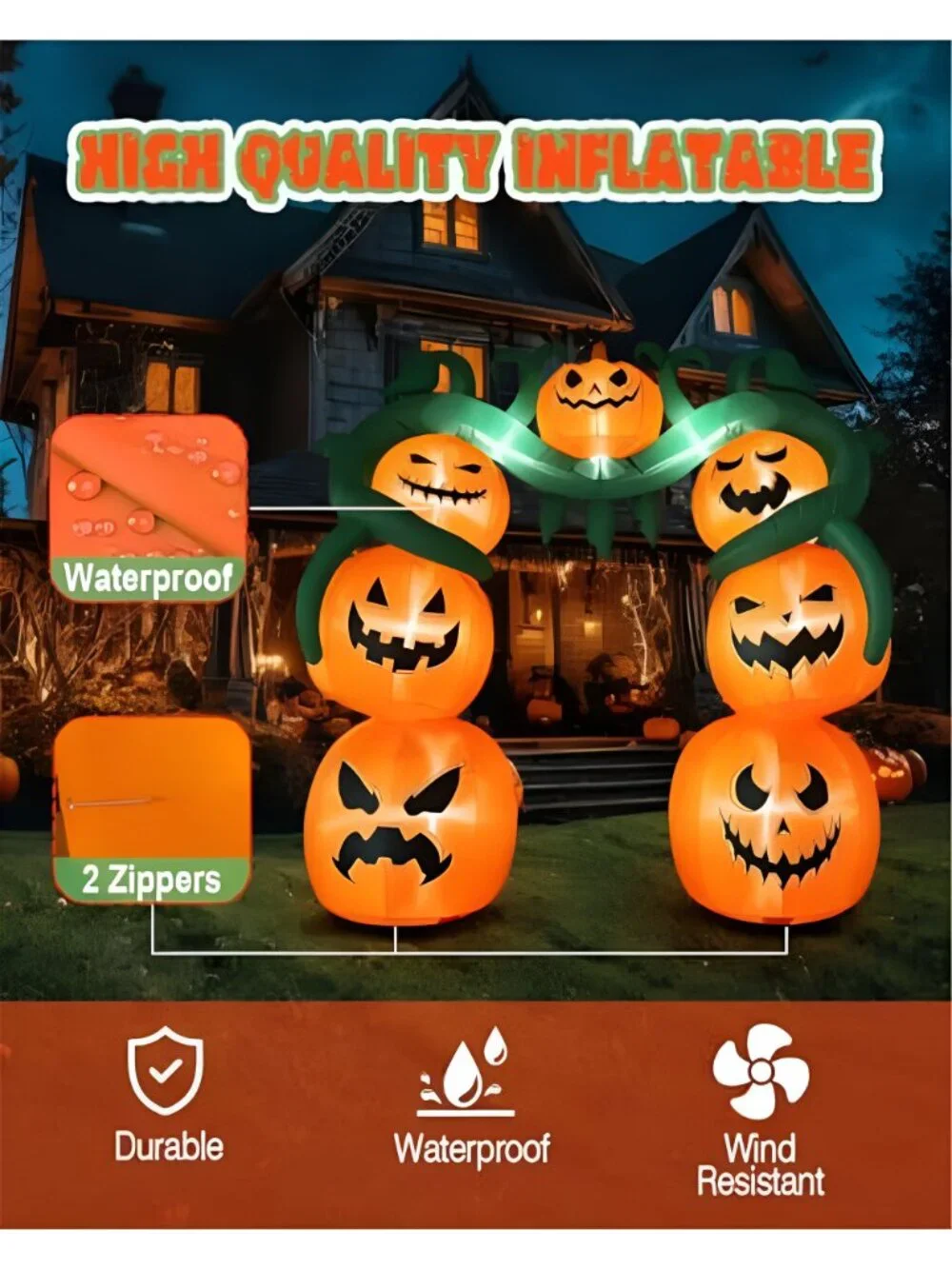 10FT Giant Halloween Inflatables Pumpkin Vine Archway, Halloween Blow up